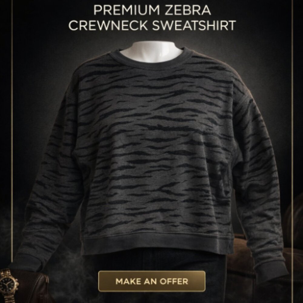 Time & Tru Women's Medium Black Zebra Print Flocked Relaxed Sweatshirt Top